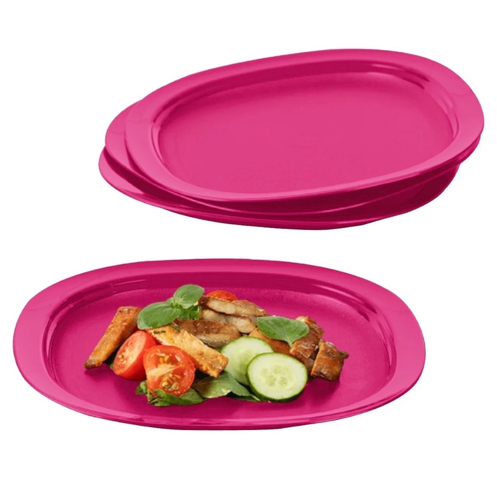 Tupperware Microwave Reheatable Luncheon Plates Pink Color Set of 4
